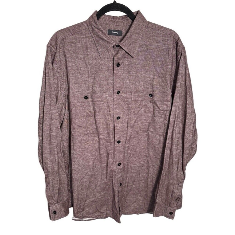 Theory Men’s Button Down Shirt Burgundy Size XL Cotton
